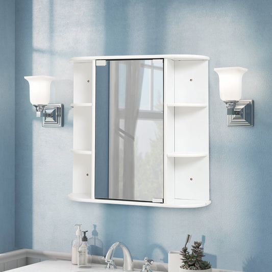 Modern White Bathroom Mirror Cabinet with Storage Shelves