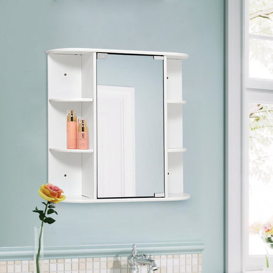 Modern White Bathroom Mirror Cabinet with Storage Shelves