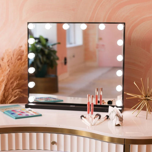 Black Tabletop Rectangle Hollywood LED Makeup Vanity Mirror-62x52 cm