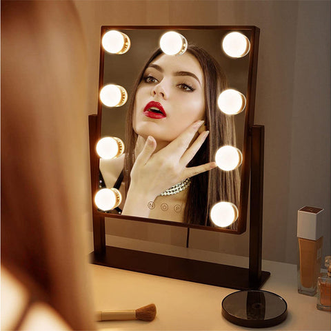 Black Touch Controlled Standing Hollywood LED Bulb Makeup Mirror-30.5x35.5 cm