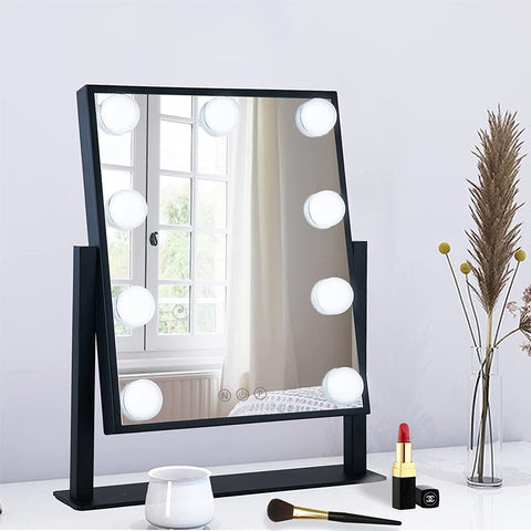 Black Touch Controlled Standing Hollywood LED Bulb Makeup Mirror-30.5x35.5 cm
