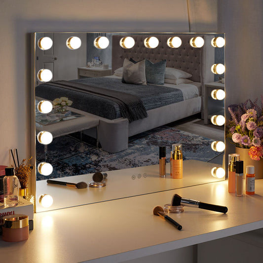 Large Rectangle Hollywood Vanity Mirror with 18 Dimmable LED Bulbs - 70x50cm