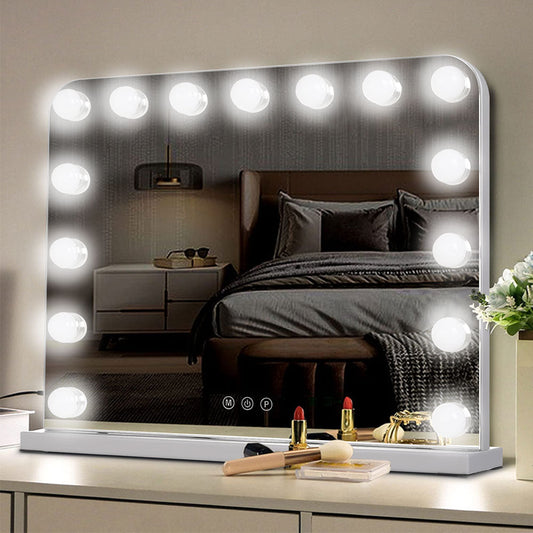 White Dimmable LED Free Standing Hollywood Mirror-50x40cm